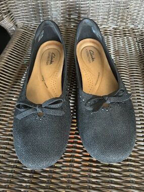 Clarks Black Knit Bow Ballet Flats